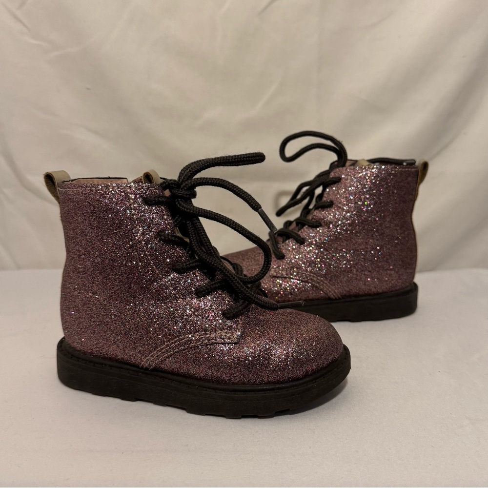 Carter’s ZOLA Pink Glitter Multi Lace Up Zip Combat Boots‎ Toddler Girls Size 7C